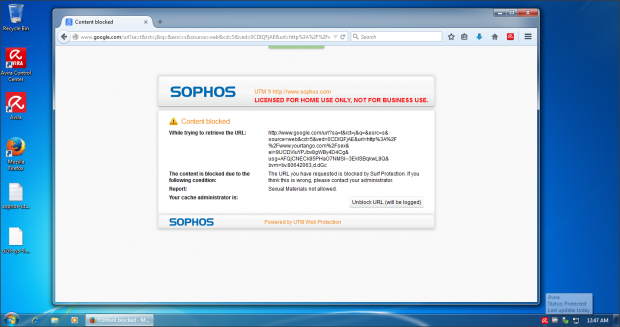 Sophos UTM Home - Blocked dialog